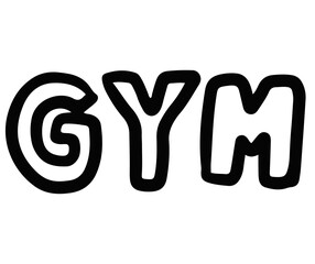 Obraz premium Hand drawn outline of GYM letters for font, typography, text, message, campaign badge, human, people, diet, exercise, sport, race, competition, activity, healthy lifestyle, hobbies, leisure