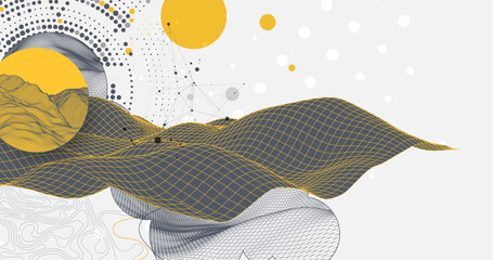 Abstract wireframe background. Modern science or technology art elements. Surface illustration inside circles