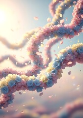 Cascading Floral garland in pastel hues, soft focus dreamy composition