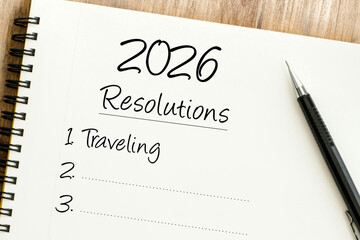 Focused Planning for 2026 Resolutions A Notebook Entry Detailing Future Personal Goals, Highlighting Travel Aspirations and Future Endeavors