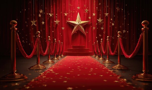 Red carpet entrance with large golden star