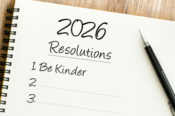 Focused New Year Resolutions for 2026 Written on a Notepad, Highlighting Personal Growth, Kindness, and Future Planning for Self-Improvement