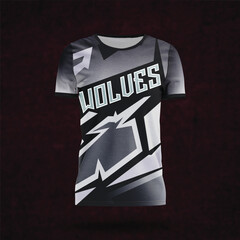 Esports jersey design with dynamic grey and black geometric pattern