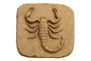 Scorpio zodiac sign carved in stone, representing astrology, horoscope, and celestial predictions with transparent background