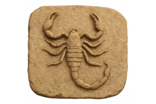 Scorpio zodiac sign carved in stone, representing astrology, horoscope, and celestial predictions with transparent background