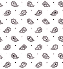 Black and white paisley seamless pattern, traditional paliacate bandana. Tileable vector illustration background.
