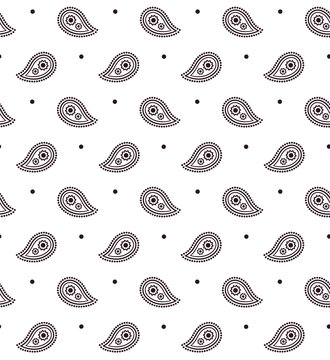 Black and white paisley seamless pattern, traditional paliacate bandana. Tileable vector illustration background.