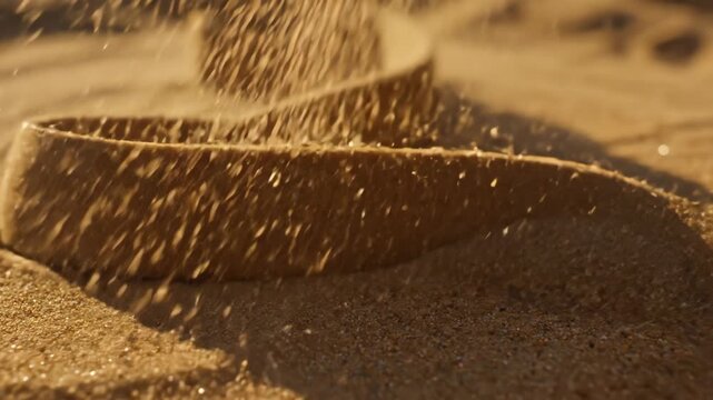 A Mobius strip made of sand under wind, grains swirling in slow vortex across the curve