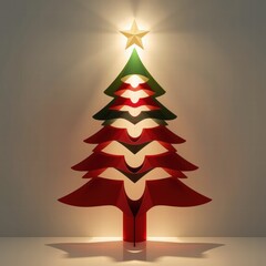 Modern decorative Christmas tree with star on neutral background  