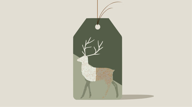 A simple gift tag with geometric reindeer and recycled paper texture for eco-friendly Christmas branding and sustainable packaging.