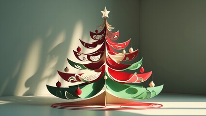 Decorative paper Christmas tree in red and green color scheme  
