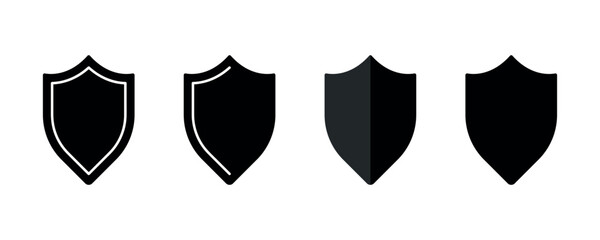 Shield icon set. Security shields logotypes. Badge quality symbol, sign, logo or emblem. Collection of shield icon vector template isolated. Black and white shield silhouette. Vector illustration