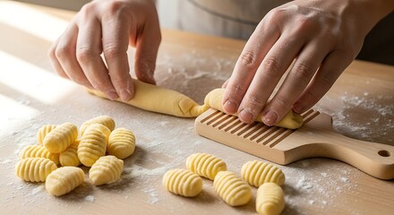 Crafting authentic Italian gnocchi with a traditional wooden tool