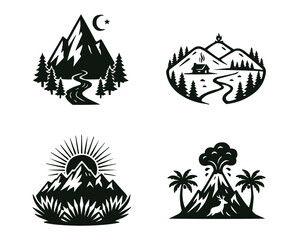 Mountain Nature Adventure Logo Collection Set - Monochrome Vector Pack