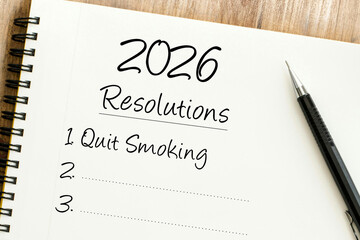Planning for a Healthier Future A Notebook Displaying 2026 Resolutions with Quit Smoking as a Top Goal