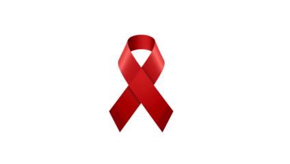 Red ribbon symbol for hiv aids awareness and support, solidarity campaign isoleted on transparent background