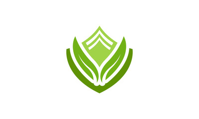 Shield Eco Leaves Logo Design – Green Leaf Emblem with Protective Shield Symbol for Sustainability, Environmental, Organic, and Eco-Friendly Branding