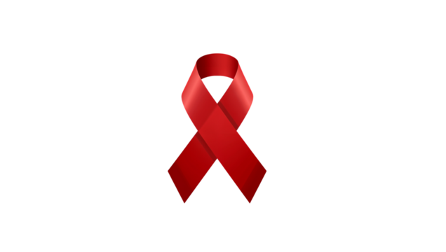 Red ribbon symbol for hiv aids awareness and support, solidarity campaign isoleted on transparent background