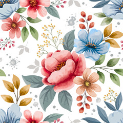 Seamless blooming floral pattern in watercolor style for spring and summer textile design and decoration