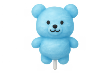 Blue cotton candy bear lollipop, sweet dessert snack for kids, cute sugary treat on stick, transparent background