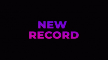 Energetic gaming text animation featuring a striking “New Record” reveal with glowing effects and fast motion trails, emphasizing a powerful milestone achievement.