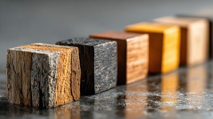 Unique wooden blocks showcase steady growth and natural textures ideal for sustainable business success and organic product concepts