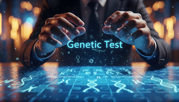 Genetic Test Concept Presented with Glowing Dna Puzzle and Hands - Powered by Adobe