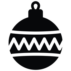 Black Silhouette of a Christmas Ornament with Zigzag Pattern and Hanging Loop decoration holiday