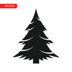 Black Silhouette of a Classic Pine Tree with Layered Branches on a White Background christmas tree black and white