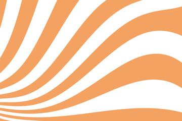 Swirl groovy starburst pattern with retro 60s aesthetic and psychedelic design. Vector background with orange and white sunburst rays for disco themes, party invitations, and trippy illustrations.