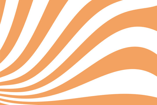 Swirl groovy starburst pattern with retro 60s aesthetic and psychedelic design. Vector background with orange and white sunburst rays for disco themes, party invitations, and trippy illustrations.