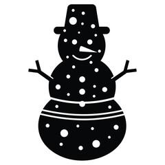 Black Silhouette of a Snowman Wearing a Hat with White Dots and Arms illustration