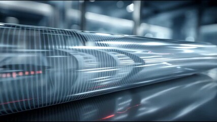 Futuristic Metallic Tube with Glowing Red and Blue Lines - Powered by Adobe