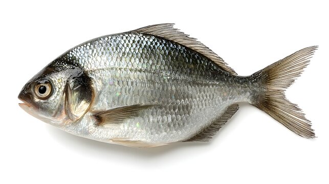 Fresh raw silver bream fish isolated on a clean white background.