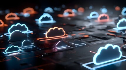 Futuristic 3D Illustration of Cloud Services and Digital Infrastructure.