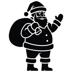 Black Silhouette of Santa Claus Carrying a Gift Bag Waving father christmas