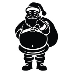 Black Silhouette of Santa Claus Holding a Gift Bag Keywords: santa claus, christmas, holiday, december, winter, festive, celebration, gift, present, bag, sack, jolly