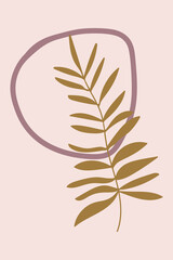 Modern boho botanical minimalist art  Leaves and abstract shapes in pastel colors on off white background.  Wall art, home decor for romantic interiors.