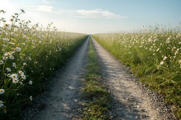 Naklejka premium Daisy field path