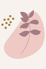 Modern boho botanical minimalist art  Leaves and abstract shapes in pastel colors on off white background.  Wall art, home decor for romantic interiors.