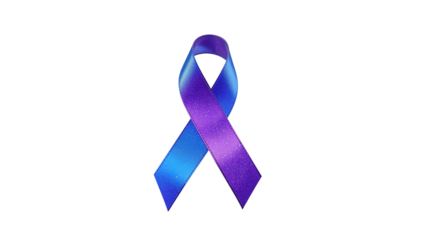 Shimmering purple and blue awareness ribbon symbolizing support and hope isoleted on transparent background