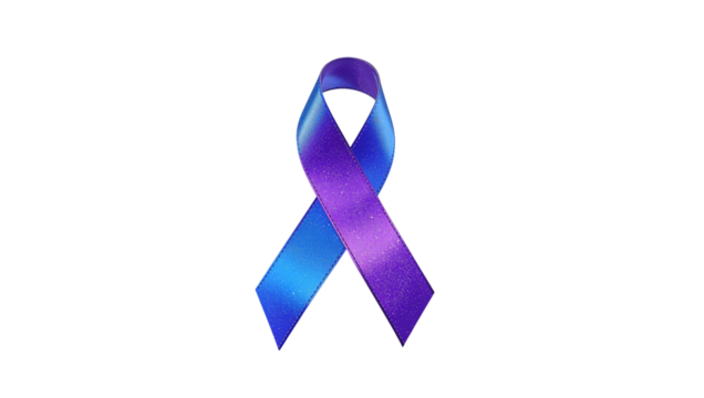 Shimmering purple and blue awareness ribbon symbolizing support and hope isoleted on transparent background