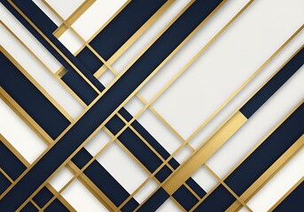Geometric Abstract Composition of Navy Blue and Gold Lines Intersecting