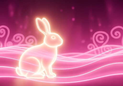 Glowing rabbit in a dreamlike landscape, abstract and evocative art