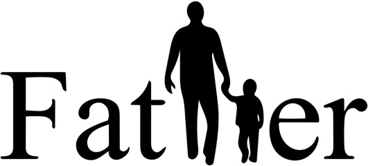 Father and child silhouette graphic illustration, paternal bond, family concept, love and care symbol