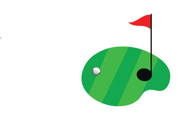 Golf icon or logo featuring a flag on green grass with golf hole. Minimalist flat vector illustration for sports branding, outdoor recreation, and golfing design.