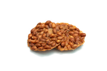 Fried peanut cookies on white background, Beans over rice crispy plate, Thai food.