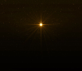 Glowing Golden Star in the Night Sky. Symbol of Christmas and New Year.