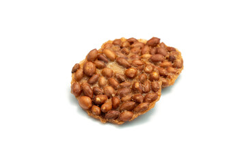Fried peanut cookies on white background, Beans over rice crispy plate, Thai food.
