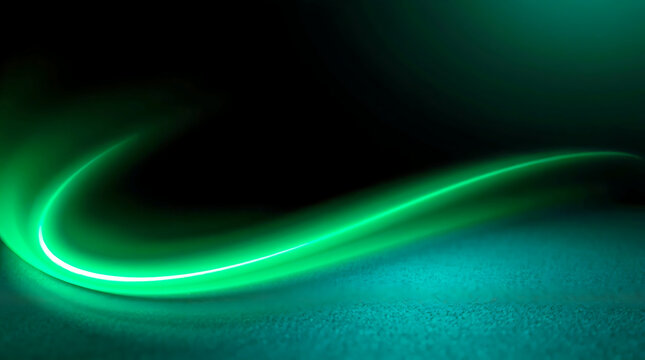 Abstract glowing green wave on dark background